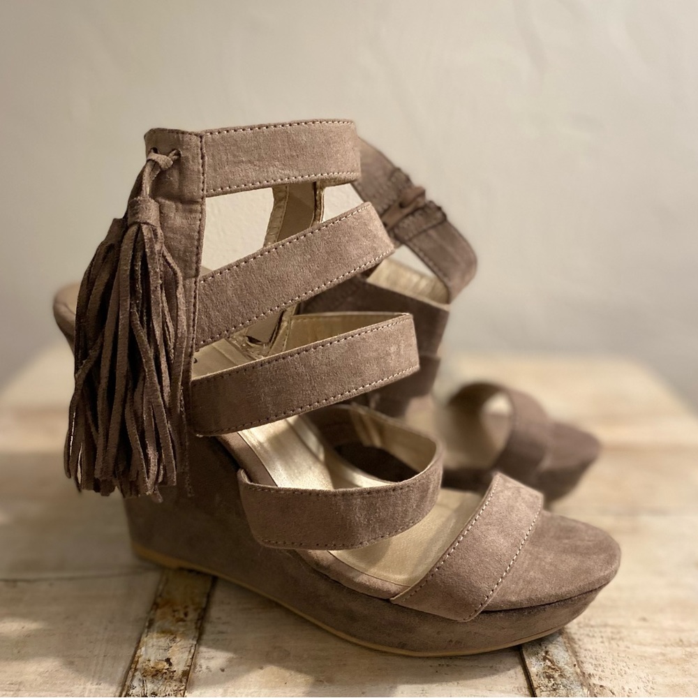 Quipid Taupe Wedges with Tassel - EUC - Only worn once.